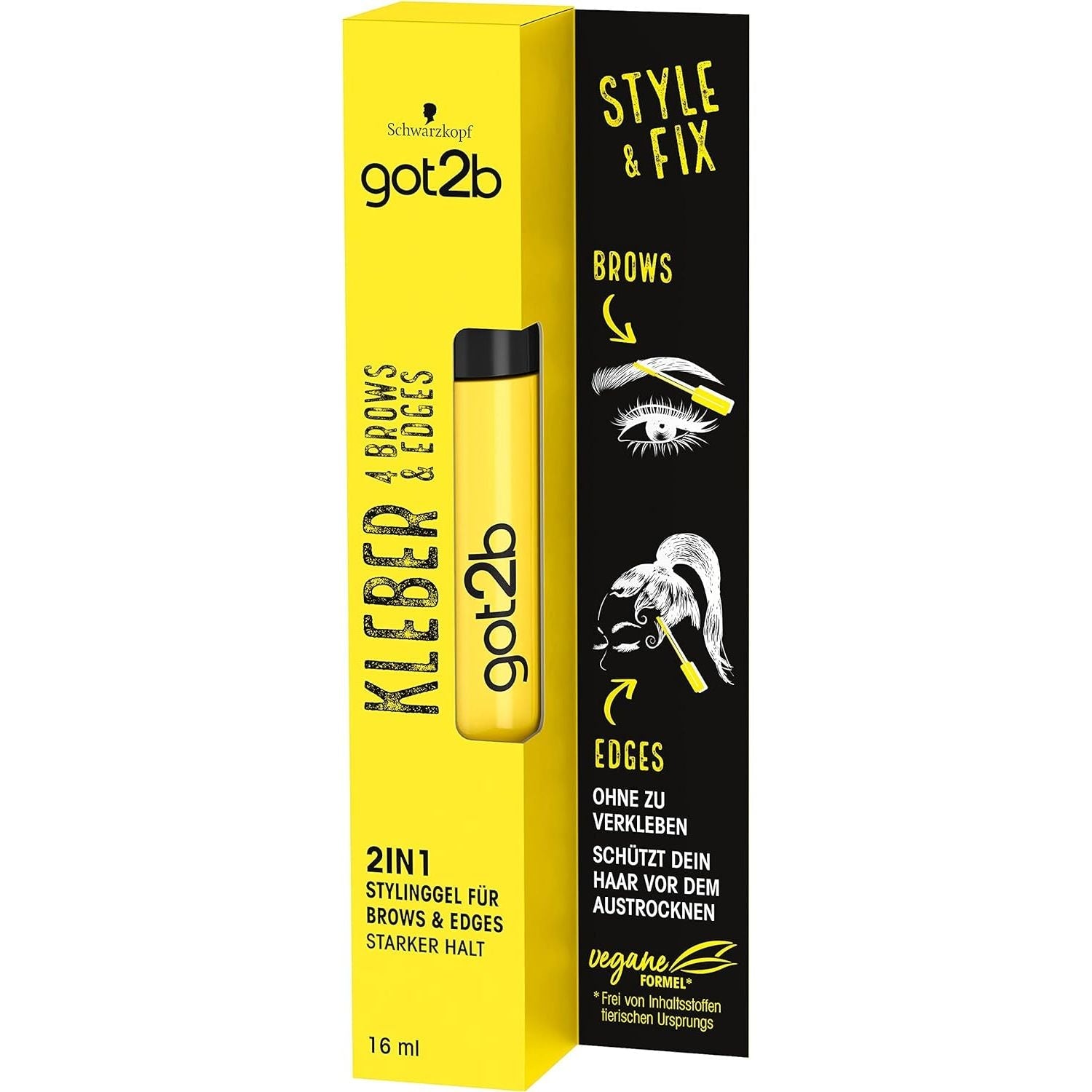 got2b glue 4 brows & edges, 2in1 brow gel & hair mascara, with practical, two-sided eyebrow brush for styling and fixing baby hair, vegan formula, 16 ml